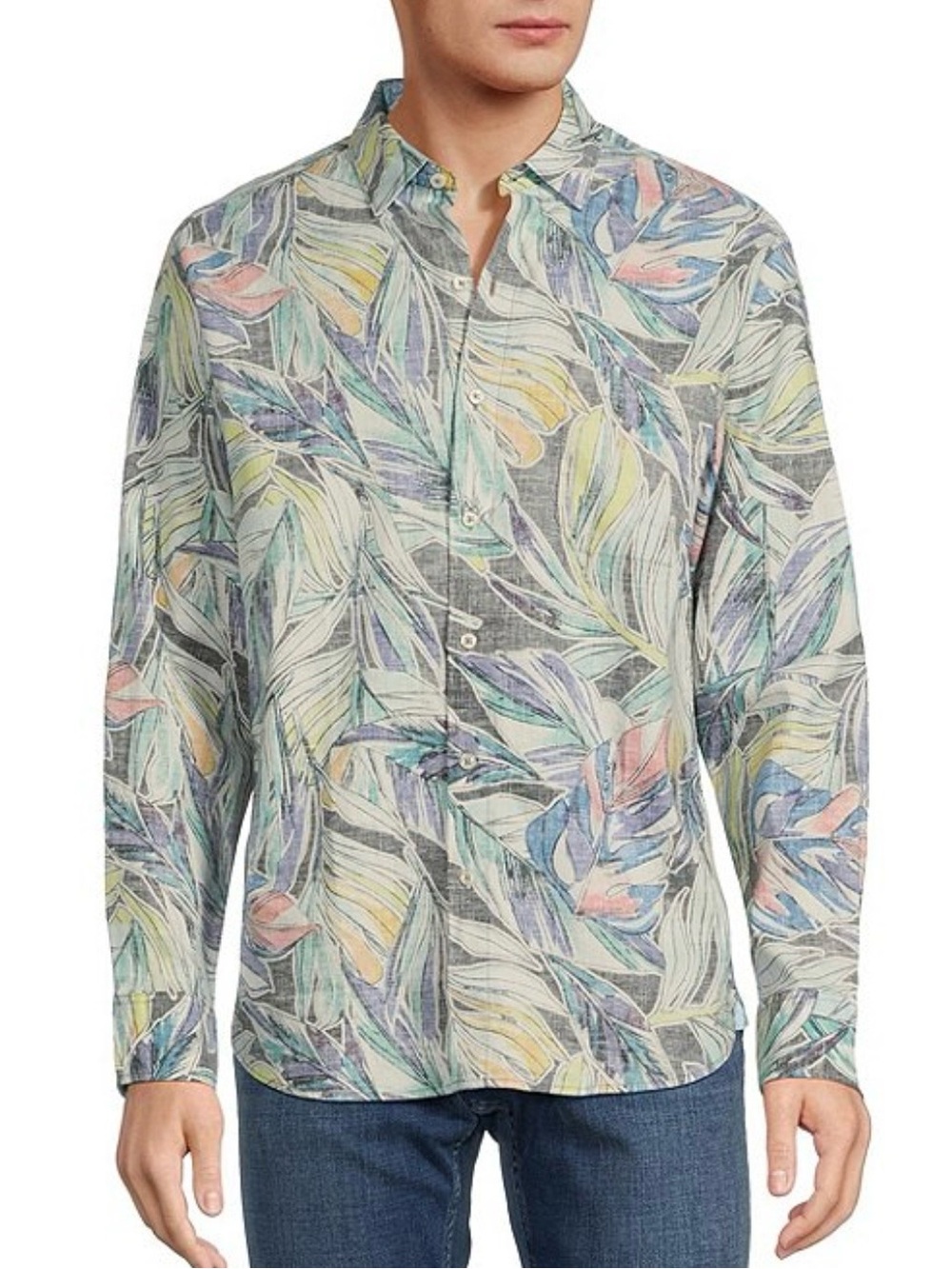 Tommy Bahama Barbados Breeze Lux Vines Stretch Linen Shirt Kohala Teal Size L